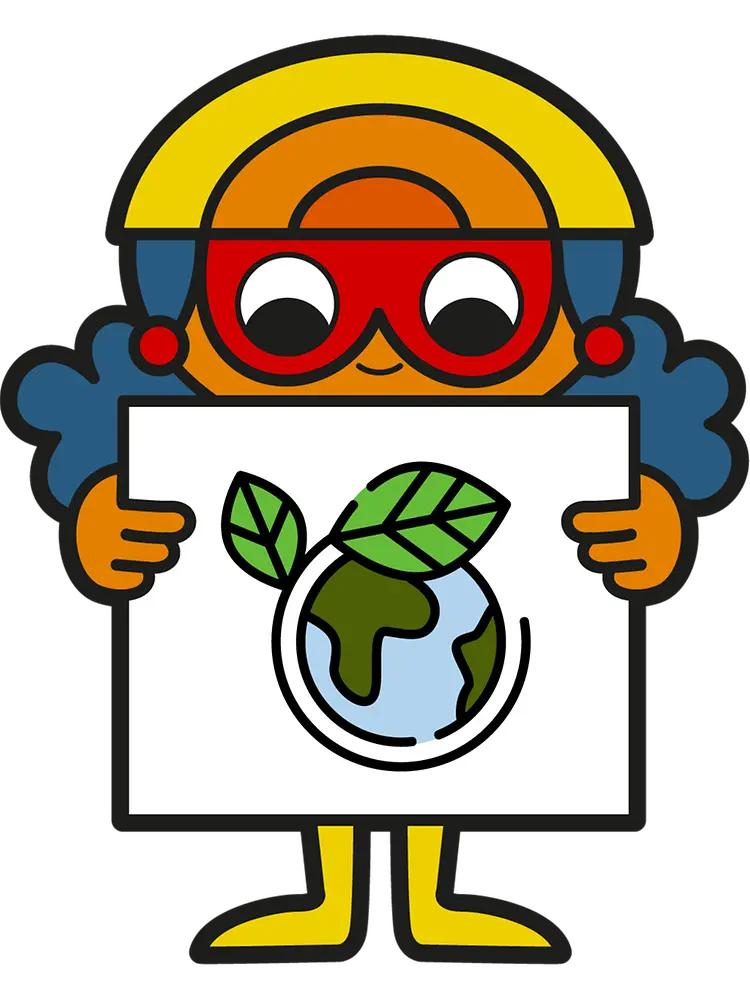 Figura grafica ragazza con poster con simbolo di sostenibilità terra