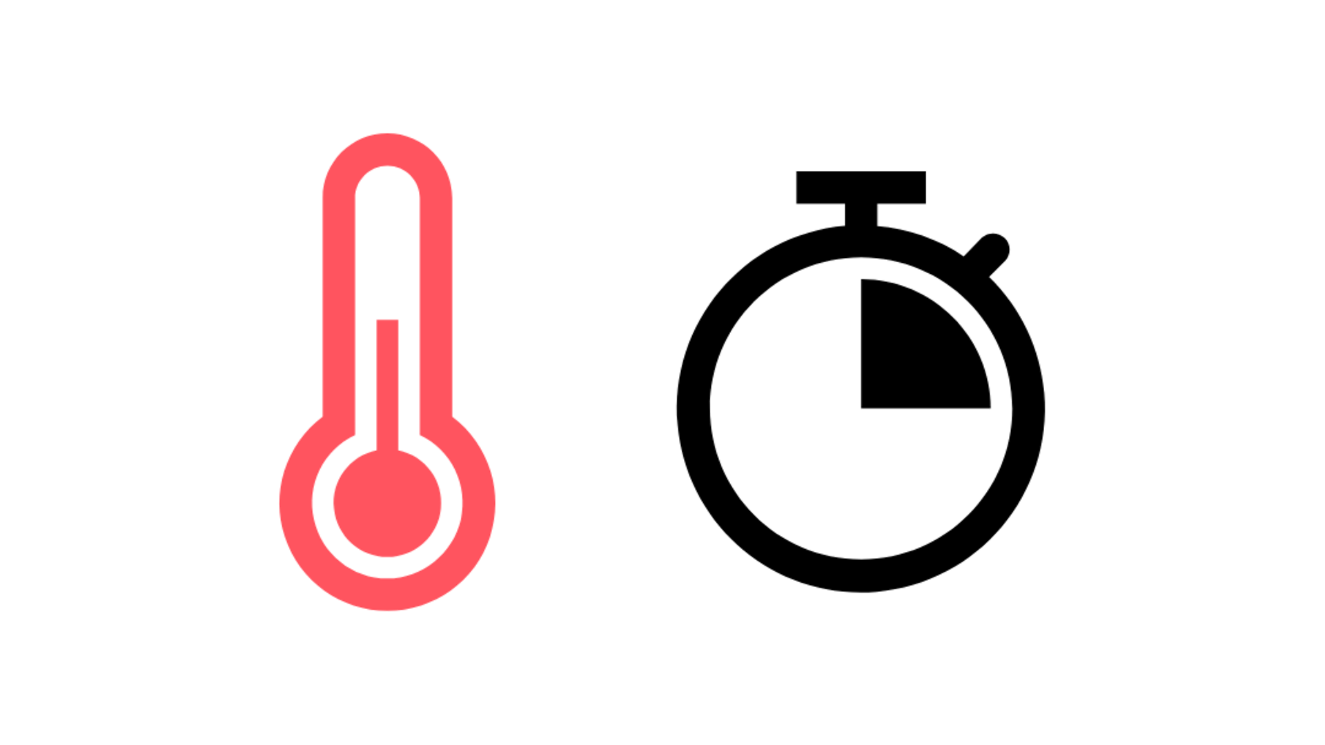 red symbol for thermometer and clock symbol, quater of an hour