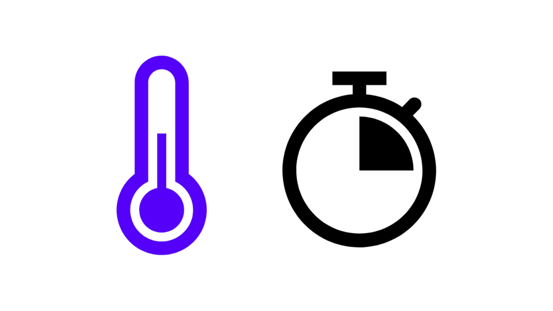 синий символ термометра и символ часов, четверть часа