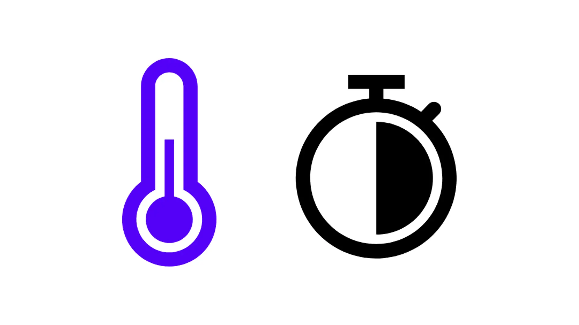 símbolo azul para termómetro y símbolo de reloj, media hora