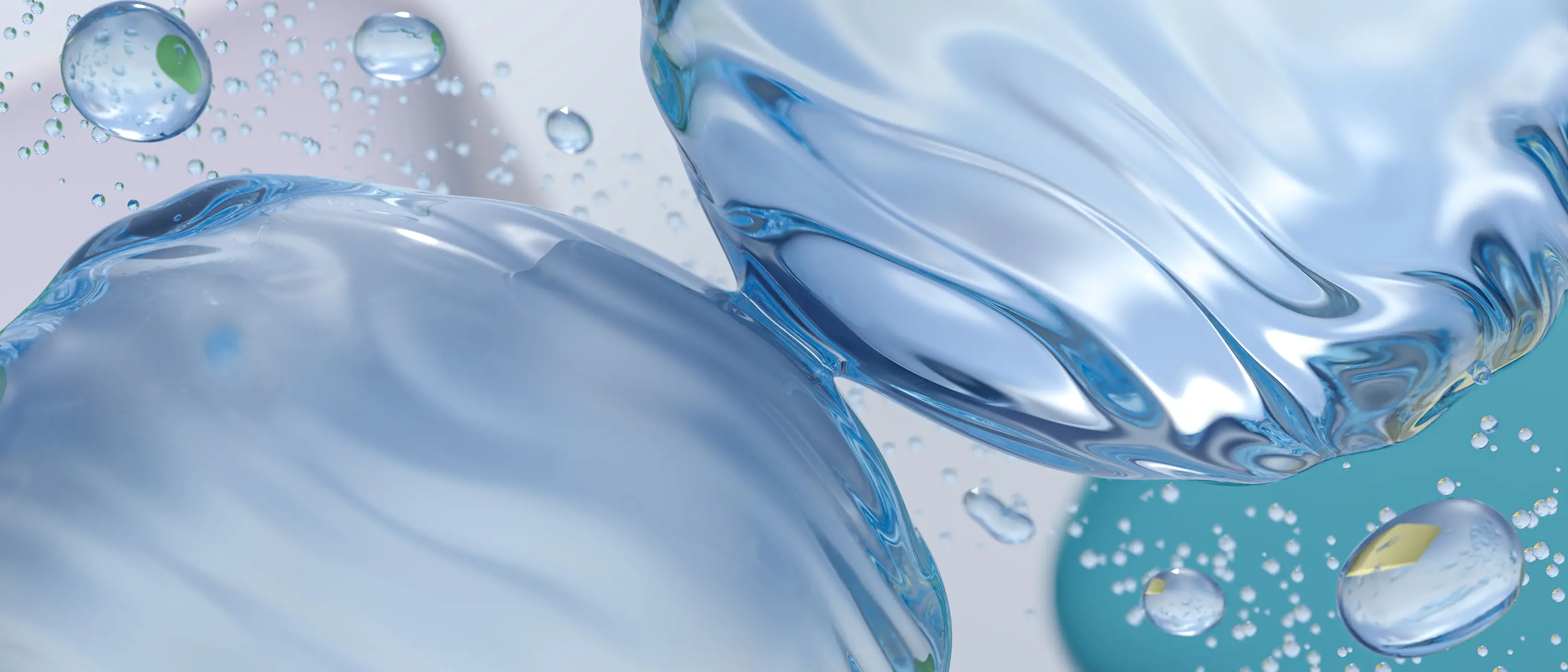 Ein Computer-generiertes Bild mit einer Nahaufnahme von bläulichen Wassertropfen